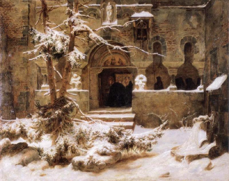 Carl Friedrich Lessing Monastery Courtyard in the Snow Germany oil painting art
